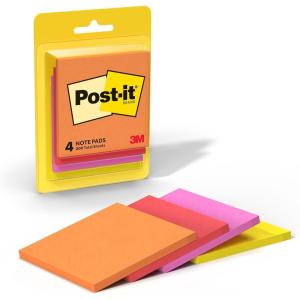 Post-it Notes, 4 Sticky Notes Pads, 3 x 3 in., School Supplies and Oﬃce Supplies, Sunburst Collection
