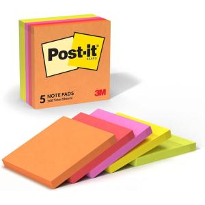 Post-it Notes, 5 Sticky Notes Pads, 3 x 3 in., School Supplies and Oﬃce Supplies, Sunburst Collection