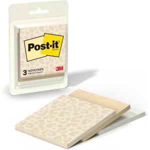 Post-it Polished Patterns Sticky Notes, Spot On Design Featuring 1 Leopard Pattern, 1 Sand Dune, and 1 Cloud Dancer Sticky Note Pad, 3 in. x 2.9 in., 45 Sheets per Pad(Spot On)