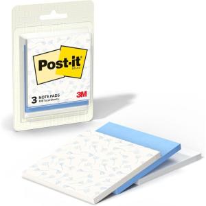 Post-it Polished Patterns Sticky Notes, Spot On Design Featuring 1 Leopard Pattern, 1 Sand Dune, and 1 Cloud Dancer Sticky Note Pad, 3 in. x 2.9 in., 45 Sheets per Pad(Blue Cottage)