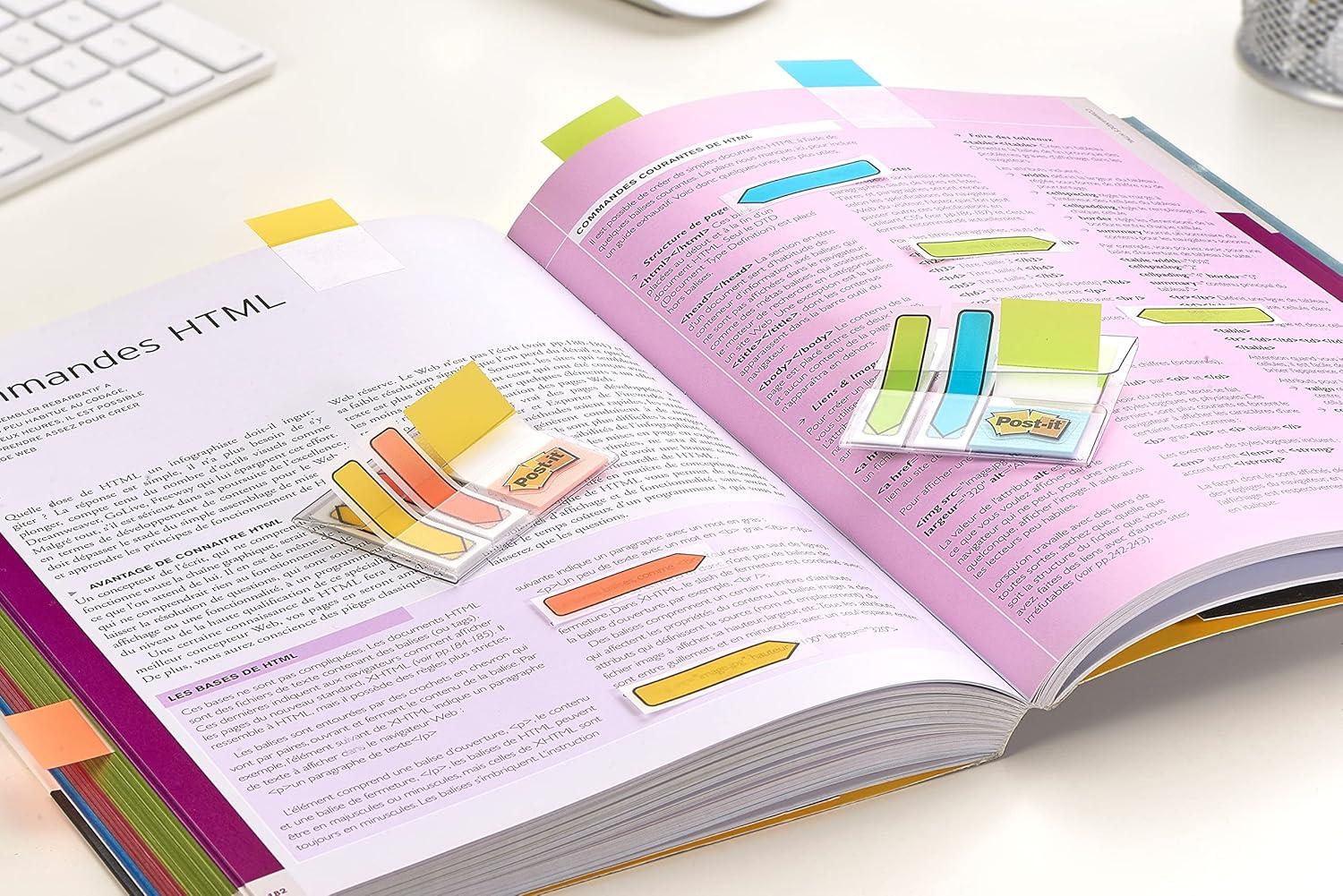 imagePostIt MarquePages Petit 40 OngletsDvidoir 158 mm x 381 mm Bleu Jaune Rose et Violet Pour Marquer Surligner ou Codifier des Informationsbleu violet rose jaune