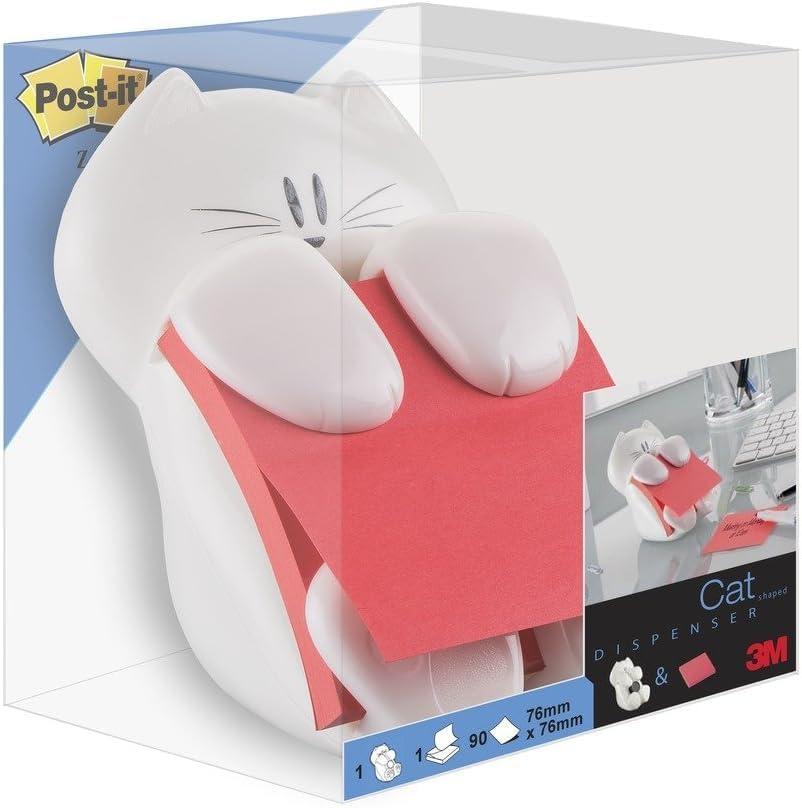 imagePostit Dvidoir Forme Chat avec 1 Bloc de Postit ZNotes 90 Feuilles 76 mm x 76 mm Couleur Rose Utilisation Facile dune Seule mainPostit Distributeur Chat