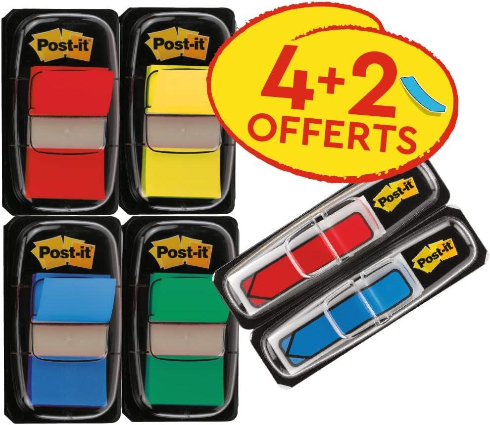 imagePostit MarquePages Moyen dans un Dvidoir en Plastique Couleurs Assorties 50 Marque PpagesDvidoir 4 DvidoirsEmballage Double pack de 24 Flches GRATUITUnique