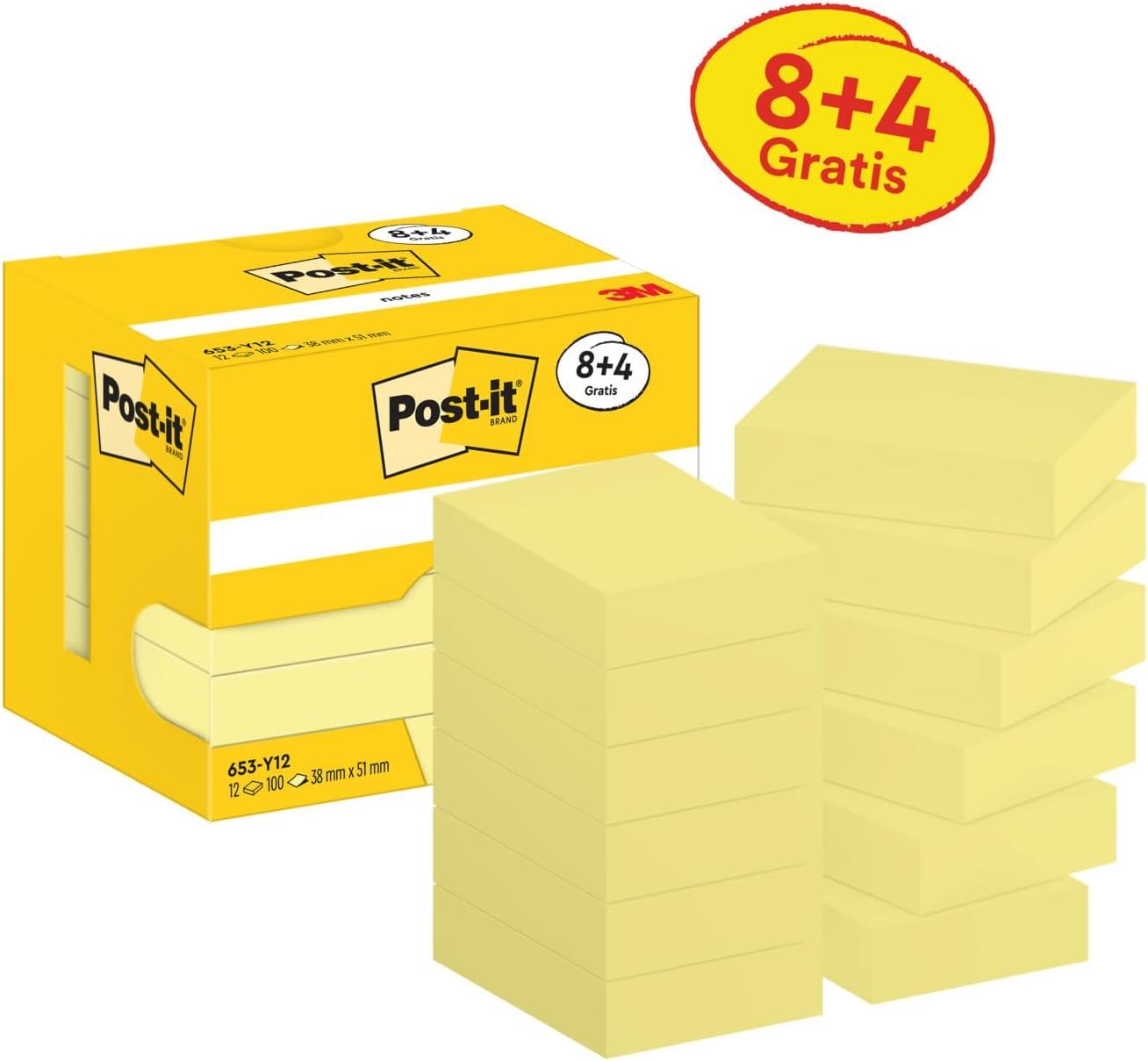 imagePostit Notes Autocollantes Pack Promo Pack de 8 4 Blocs GRATUITS 100 Feuilles par Bloc 38 mm x 51 mm Jaune Pastel Feuillets Adhsifs pour Prise de Notes Listes de Tches et Rappels