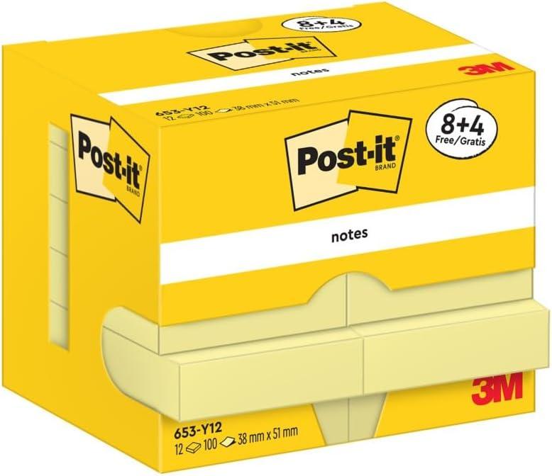 imagePostit Notes Autocollantes Pack Promo Pack de 8 4 Blocs GRATUITS 100 Feuilles par Bloc 38 mm x 51 mm Jaune Pastel Feuillets Adhsifs pour Prise de Notes Listes de Tches et Rappels