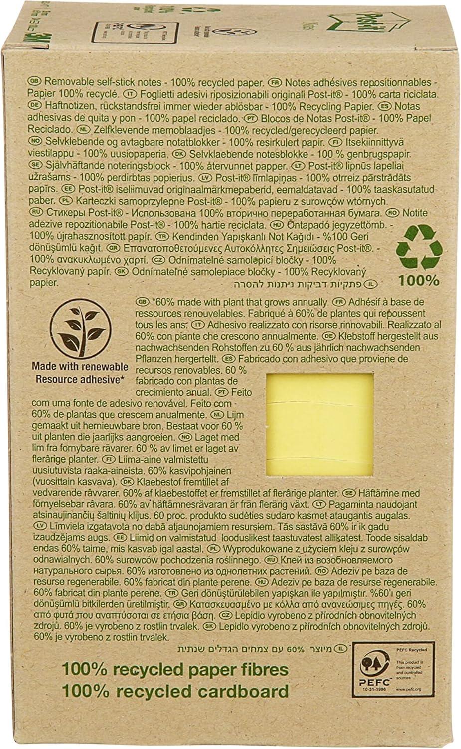 imagePostit Notes Autocollantes Pack de 12 Blocs 100 Feuilles par Bloc 38 mm x 51 mm Jaune Pastel Feuillets Adhsifs pour Prise de Notes Listes de Tches et Rappels24 Blocs