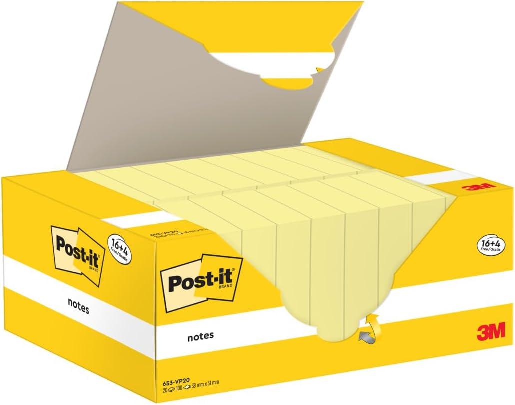 imagePostit Notes Autocollantes Pack de 12 Blocs 100 Feuilles par Bloc 38 mm x 51 mm Jaune Pastel Feuillets Adhsifs pour Prise de Notes Listes de Tches et Rappels16 Blocs 4 GRATUITS