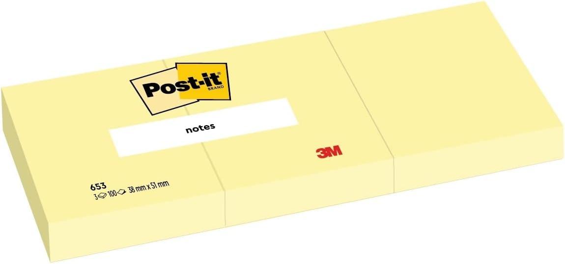 imagePostit Notes Autocollantes Pack de 12 Blocs 100 Feuilles par Bloc 38 mm x 51 mm Jaune Pastel Feuillets Adhsifs pour Prise de Notes Listes de Tches et Rappels4 X 3 Blocs