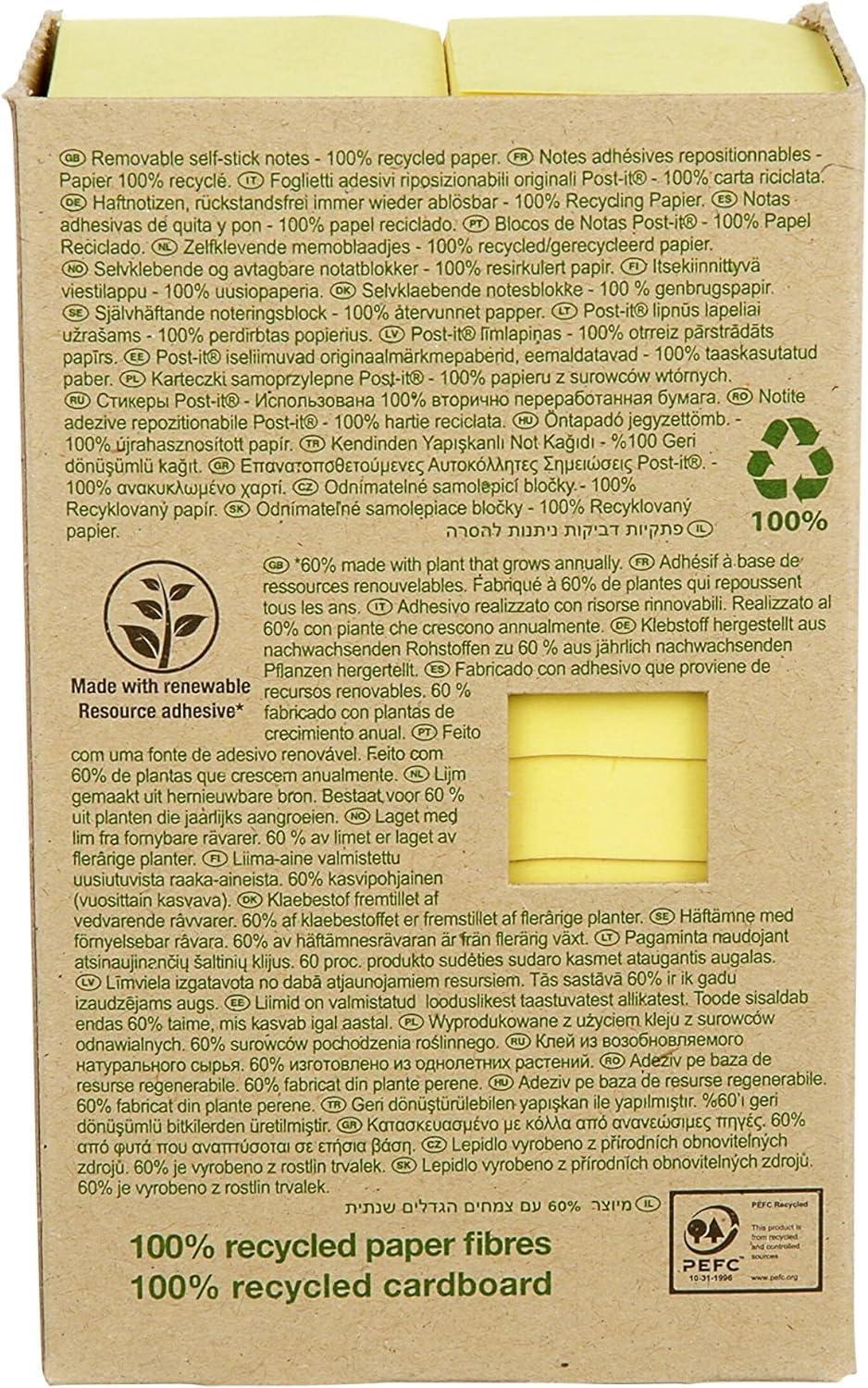 imagePostit Notes Autocollantes Pack de 12 Blocs 100 Feuilles par Bloc 38 mm x 51 mm Jaune Pastel Feuillets Adhsifs pour Prise de Notes Listes de Tches et Rappels24 Blocs