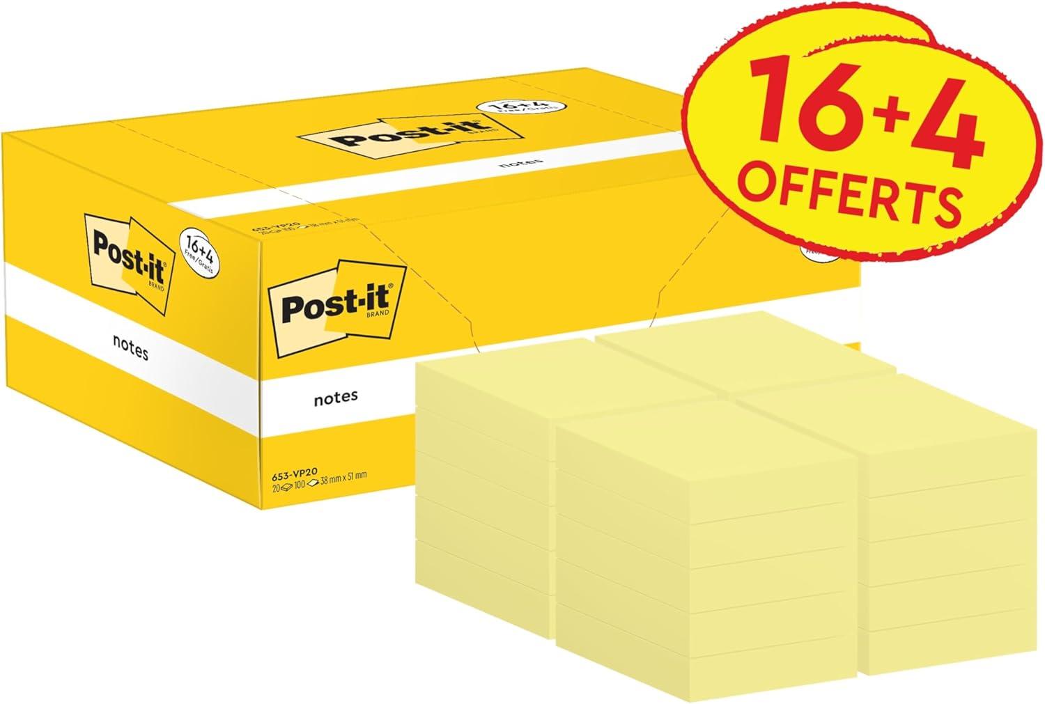imagePostit Notes Autocollantes Pack de 12 Blocs 100 Feuilles par Bloc 38 mm x 51 mm Jaune Pastel Feuillets Adhsifs pour Prise de Notes Listes de Tches et Rappels16 Blocs 4 GRATUITS