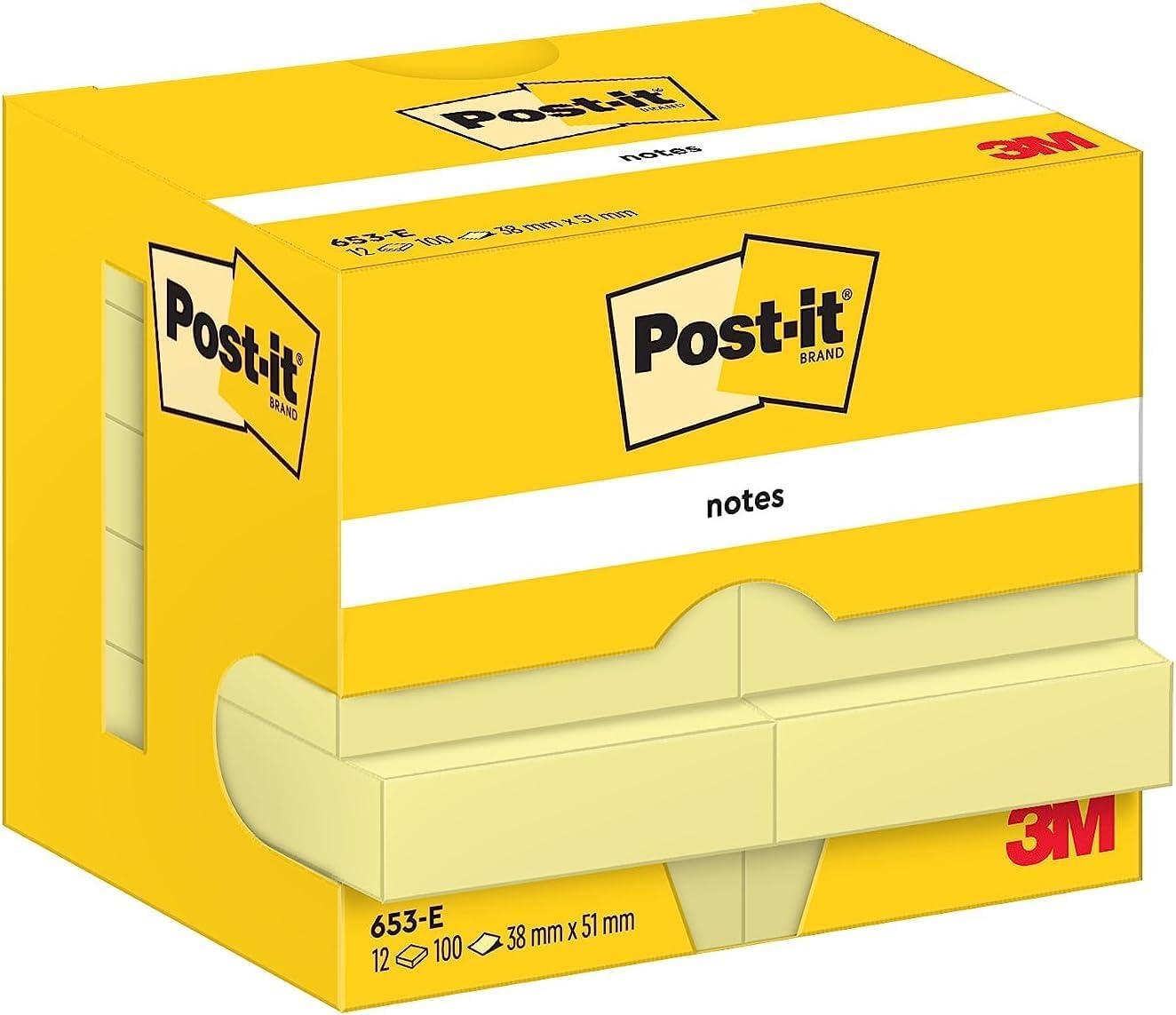 imagePostit Notes Autocollantes Pack de 12 Blocs 100 Feuilles par Bloc 38 mm x 51 mm Jaune Pastel Feuillets Adhsifs pour Prise de Notes Listes de Tches et Rappels12 Blocs