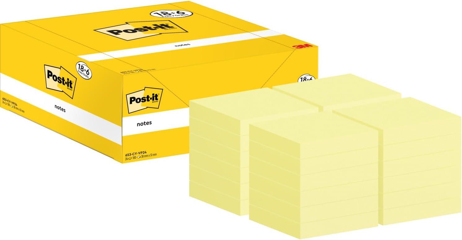 imagePostit Notes Autocollantes Pack de 12 Blocs 100 Feuilles par Bloc 38 mm x 51 mm Jaune Pastel Feuillets Adhsifs pour Prise de Notes Listes de Tches et Rappels18 Blocs 6 GRATUITS