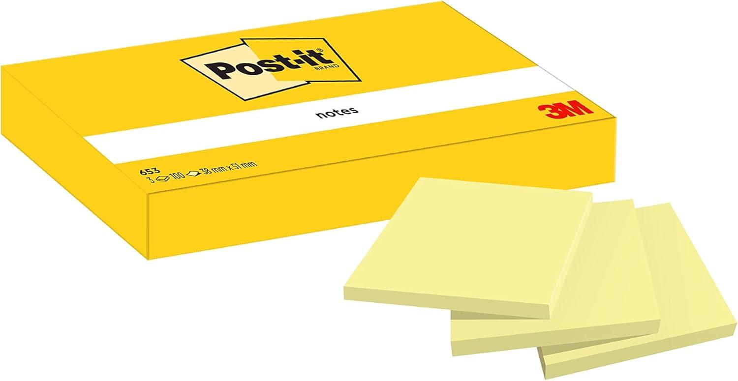 imagePostit Notes Autocollantes Pack de 12 Blocs 100 Feuilles par Bloc 38 mm x 51 mm Jaune Pastel Feuillets Adhsifs pour Prise de Notes Listes de Tches et Rappels4 X 3 Blocs