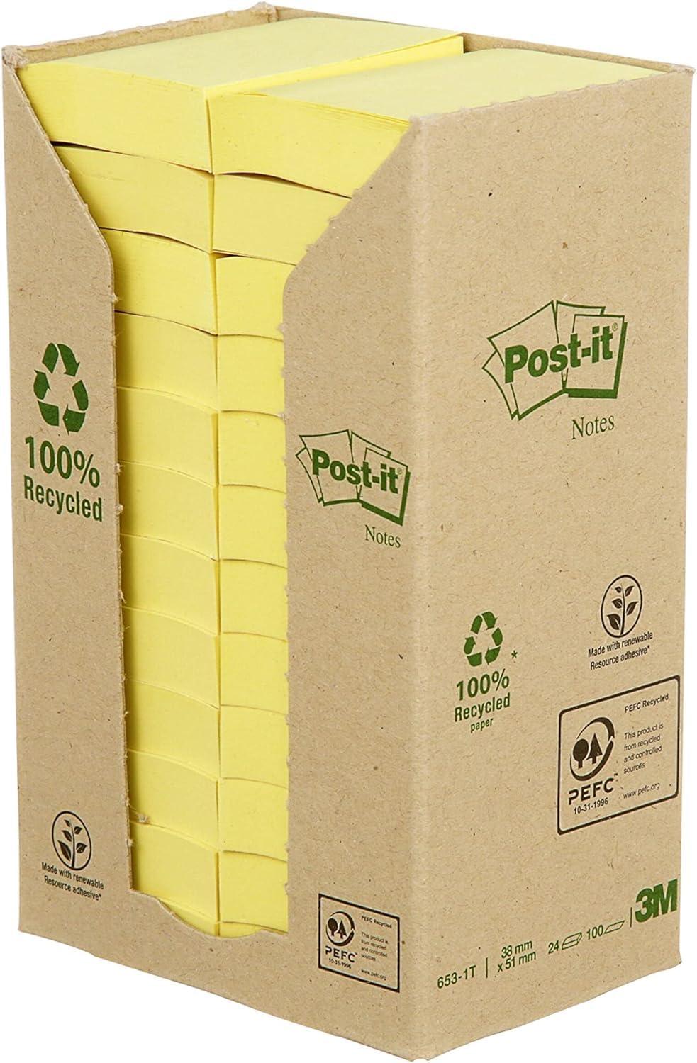 imagePostit Notes Autocollantes Pack de 12 Blocs 100 Feuilles par Bloc 38 mm x 51 mm Jaune Pastel Feuillets Adhsifs pour Prise de Notes Listes de Tches et Rappels24 Blocs