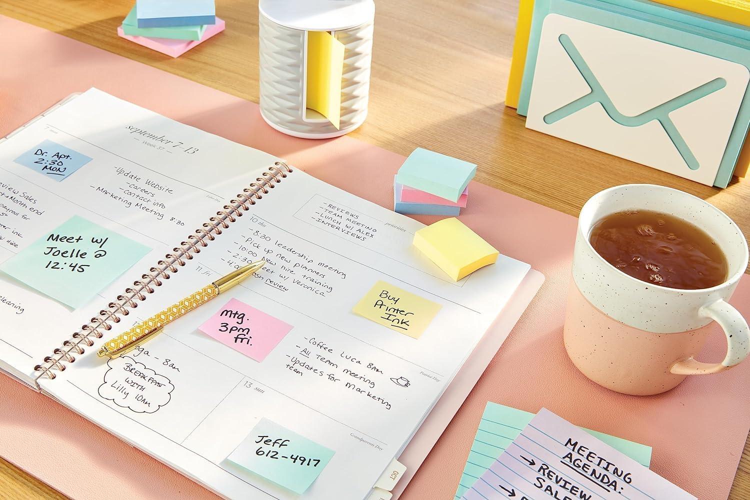 imagePostit Notes Autocollantes Pack de 12 Blocs 100 Feuilles par Bloc 38 mm x 51 mm Jaune Pastel Feuillets Adhsifs pour Prise de Notes Listes de Tches et Rappels16 Blocs 4 GRATUITS