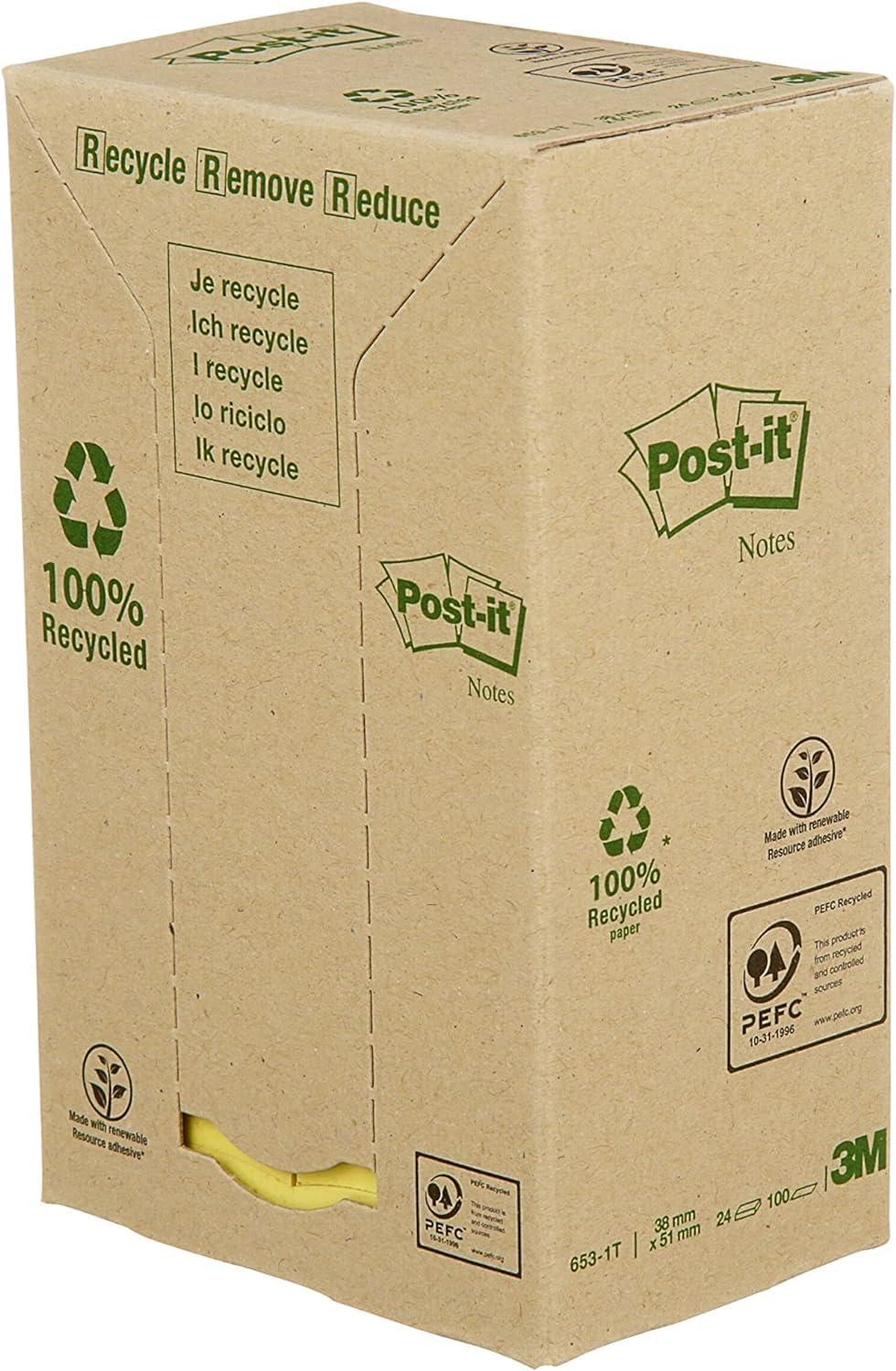 imagePostit Notes Autocollantes Pack de 12 Blocs 100 Feuilles par Bloc 38 mm x 51 mm Jaune Pastel Feuillets Adhsifs pour Prise de Notes Listes de Tches et Rappels24 Blocs
