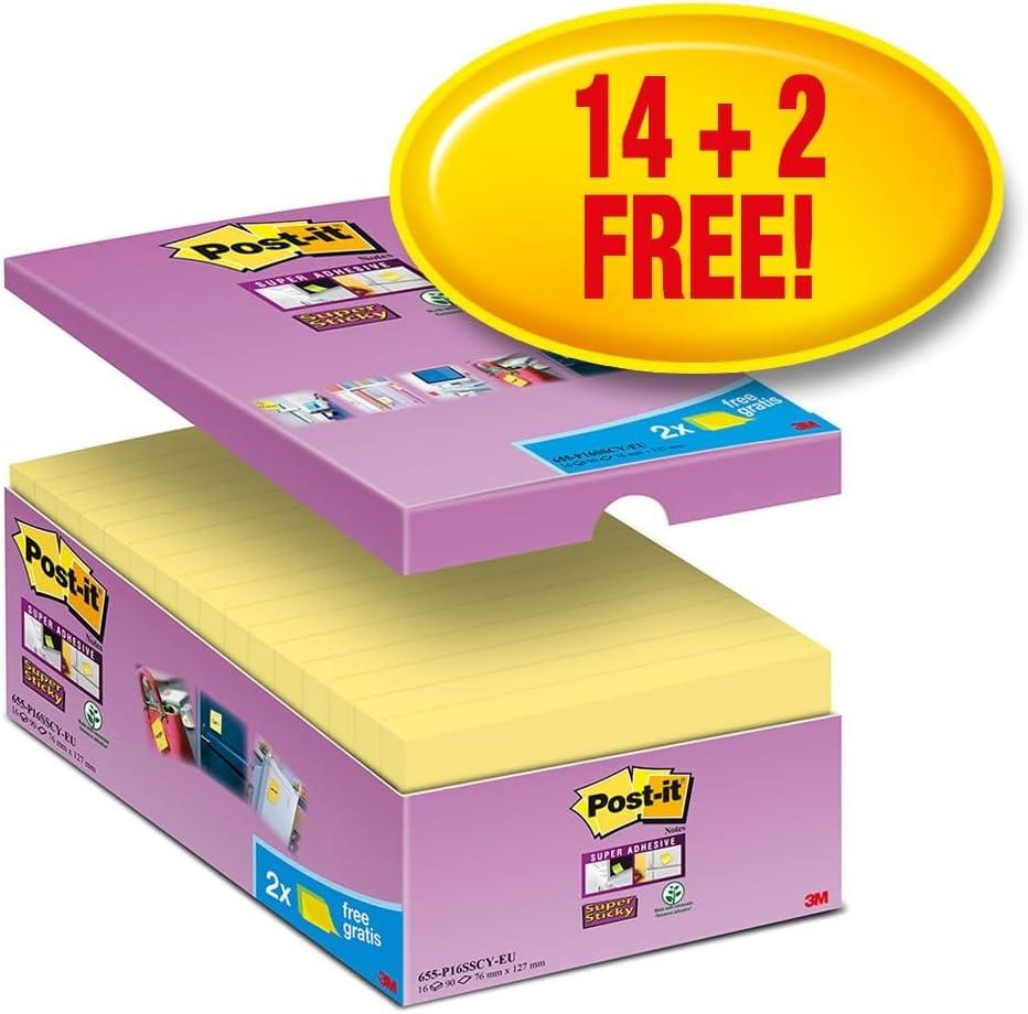 imagePostit Notes Autocollantes Super Sticky 14 Blocs 2 GRATUITS 76 mm x 127 mm 90 Feuilles par Bloc Jaune Pastel Feuillets Super Adhsifs pour Prise de Notes Listes de Tches et Rappels76 x 127 mm