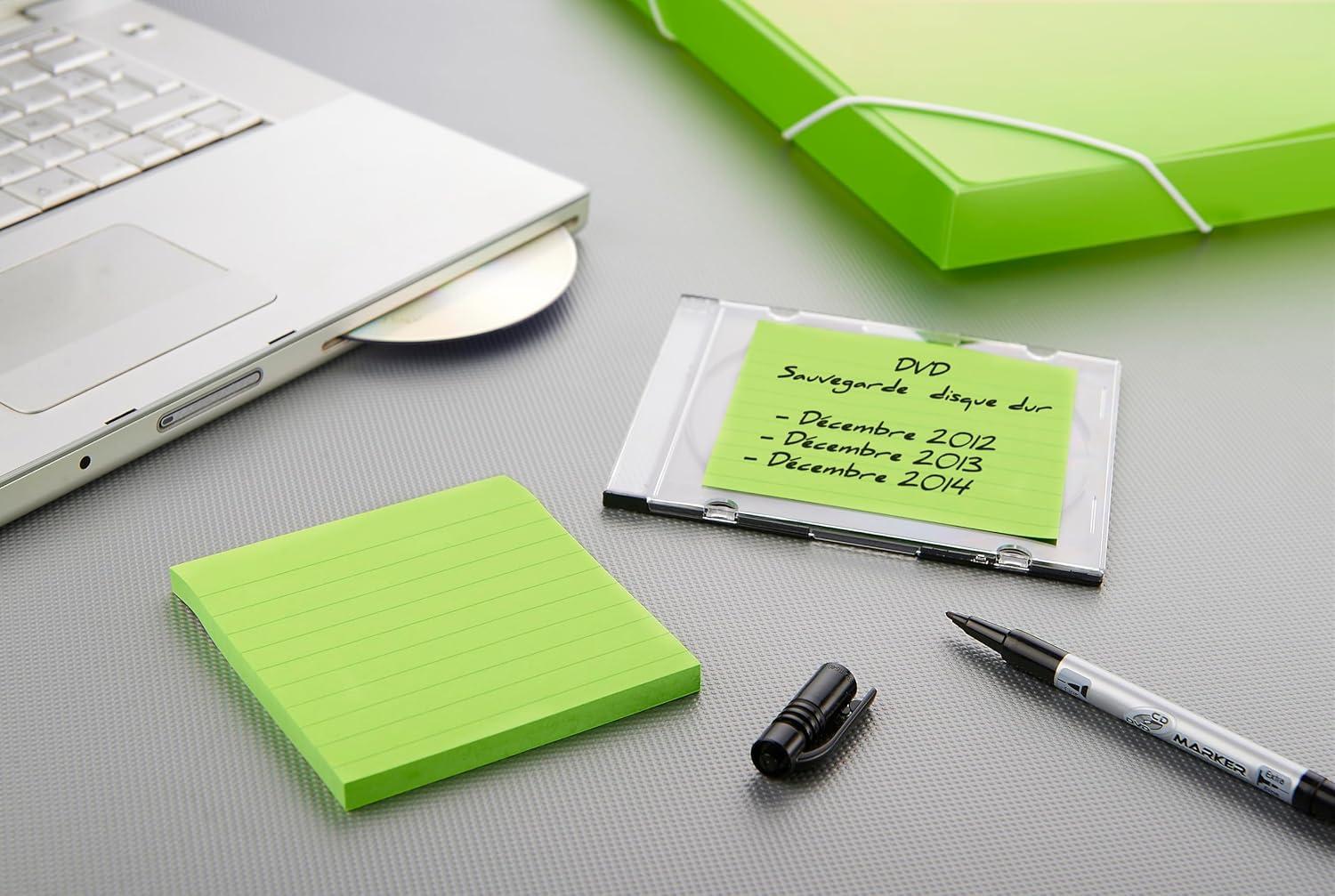 imagePostit Notes Autocollantes Super Sticky Grand Format Lignes 127 mm x 203 mm Pack de 4 Blocs 45 Feuilles par Bloc Feuillets Super Adhsifs pour Prise de Notes Listes de Tches et Rappels101 x 101 mm