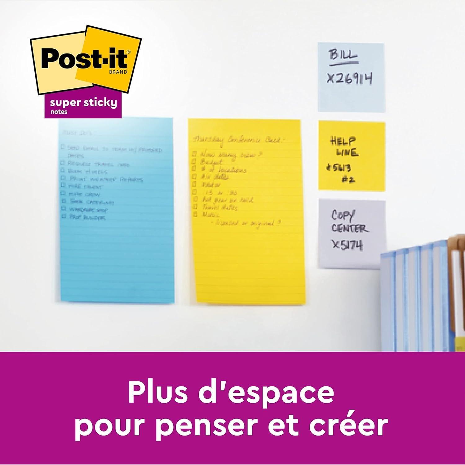 imagePostit Notes Autocollantes Super Sticky Grand Format Lignes 127 mm x 203 mm Pack de 4 Blocs 45 Feuilles par Bloc Feuillets Super Adhsifs pour Prise de Notes Listes de Tches et Rappels101 x 101 mm