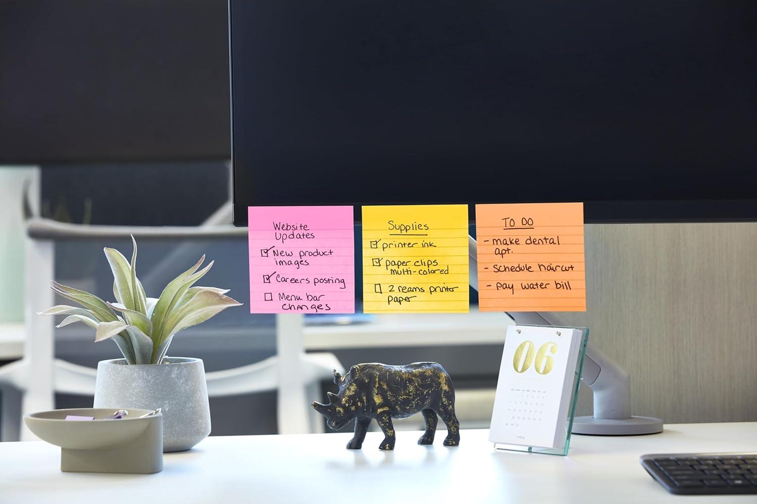 imagePostit Notes Autocollantes Super Sticky Grand Format Lignes 127 mm x 203 mm Pack de 4 Blocs 45 Feuilles par Bloc Feuillets Super Adhsifs pour Prise de Notes Listes de Tches et Rappels101 x 101 mm