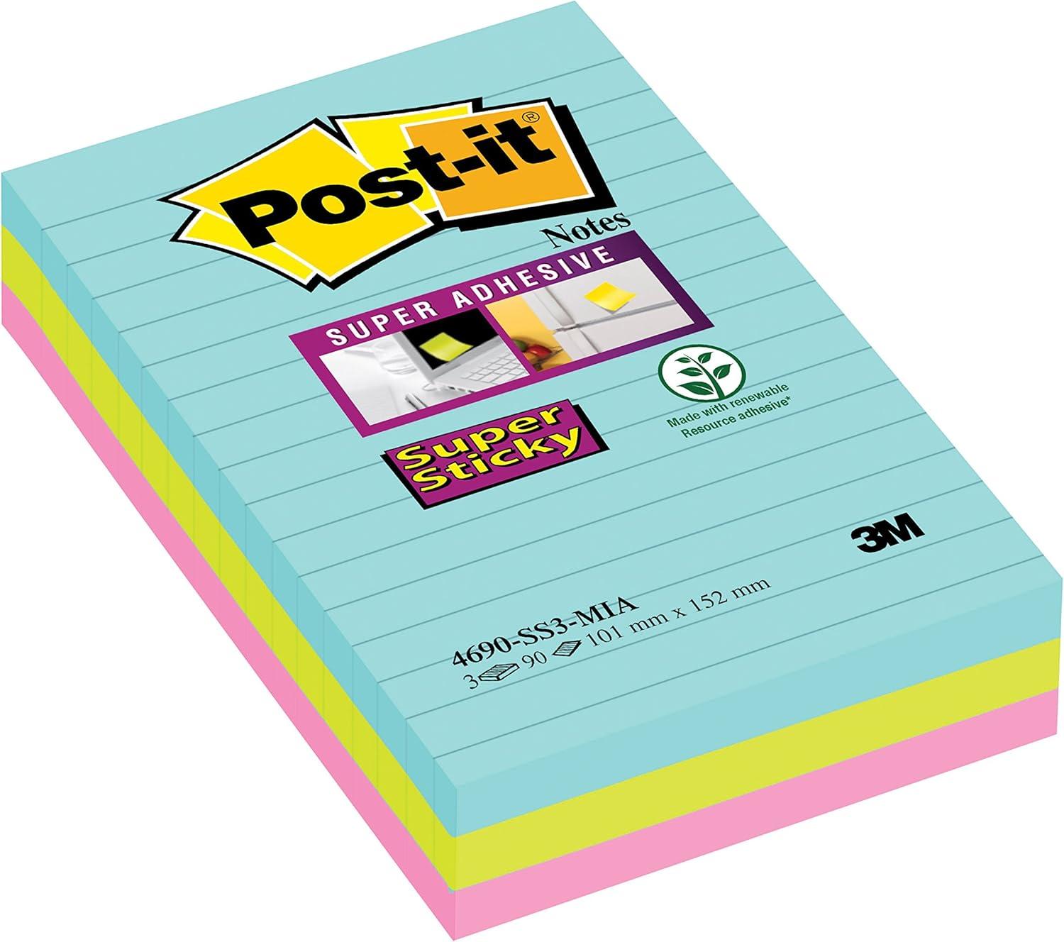 imagePostit Notes Autocollantes Super Sticky Grand Format XL Lignes 101 mm x 101 mm Pack de 3 Blocs 70 Feuilles par Bloc Feuillets Super Adhsifs pour Prise de Notes Listes de Tches et RappelsRose