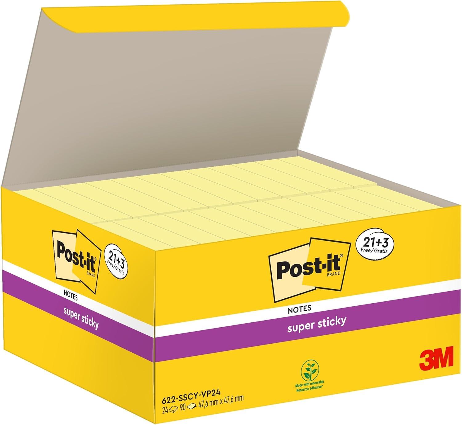 imagePostit Notes Autocollantes Super Sticky Pack Promo de 21 Blocs 3 GRATUITS 90 Feuilles par Bloc 476 mm x 476 mm Feuillets Super Adhsifs pour Prise de Notes Listes de Tches et RappelsJaune