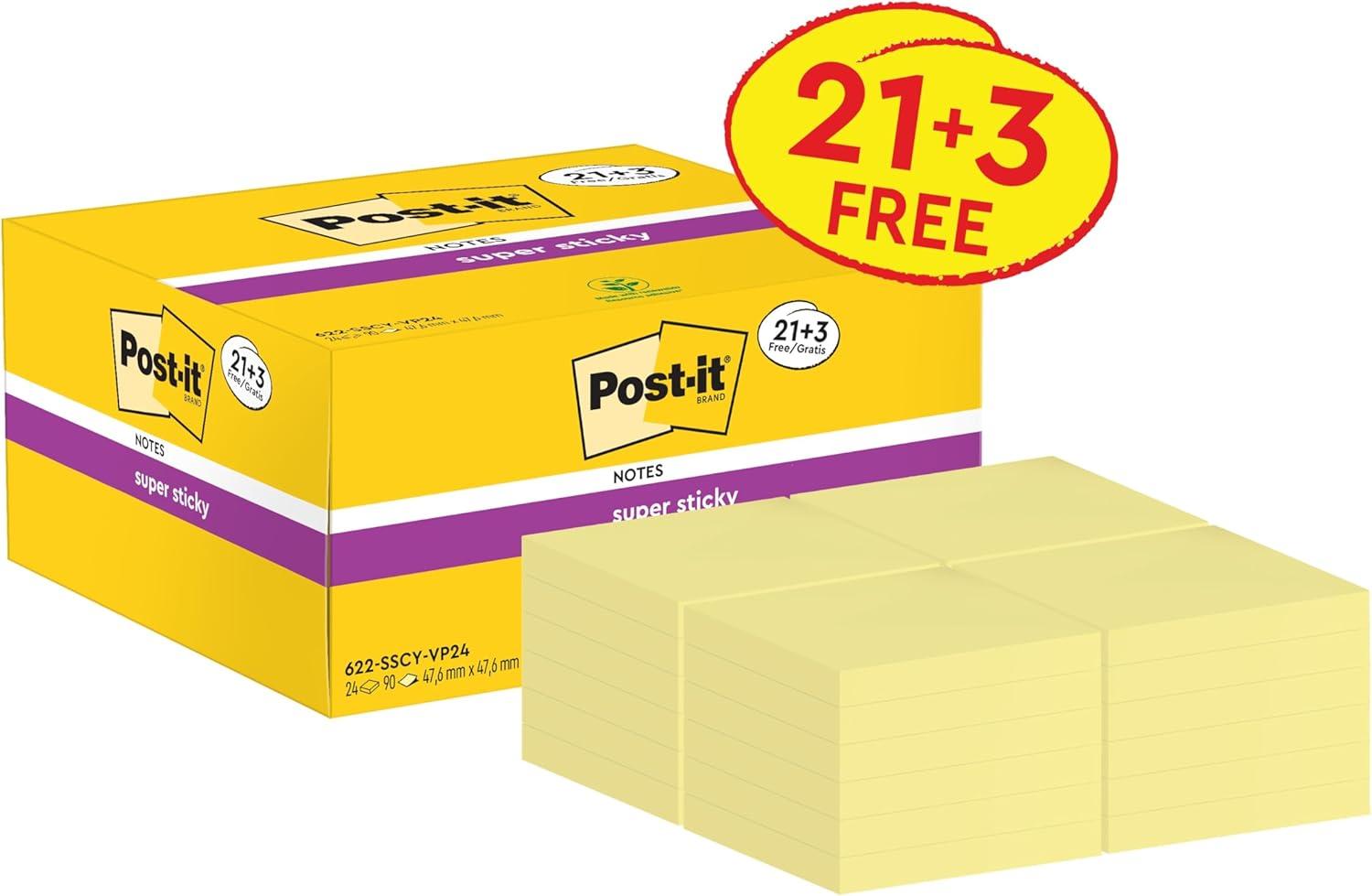 imagePostit Notes Autocollantes Super Sticky Pack Promo de 21 Blocs 3 GRATUITS 90 Feuilles par Bloc 476 mm x 476 mm Feuillets Super Adhsifs pour Prise de Notes Listes de Tches et RappelsJaune