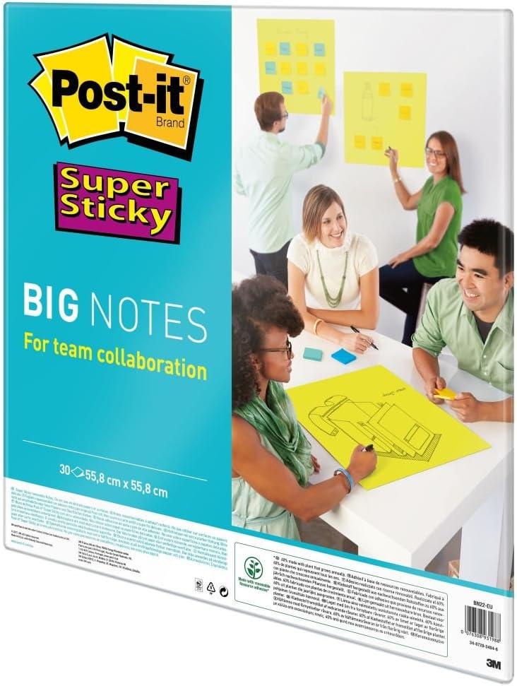 imagePostit Super Sticky Big Notes 1 Bloc de 30 Feuilles 279 mm x 279 mm Jaune Grandes notes Super Adhsives pour Capturer et Partager vos Ides lors de Runions et de Sessions de Brainstorming58 x 558 mm