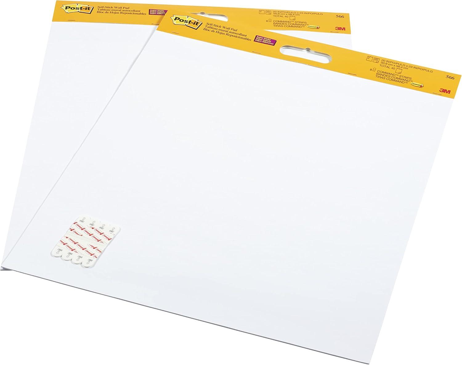 imagePostit Super Sticky Meeting Charts Pack de 2 blocs 20 feuilles chacun 584 x 508 cm blanc Avec 8 languettes adhsives Command Paperboard repositionnable pour runions et brainstorming06 x 584 x 508 cm