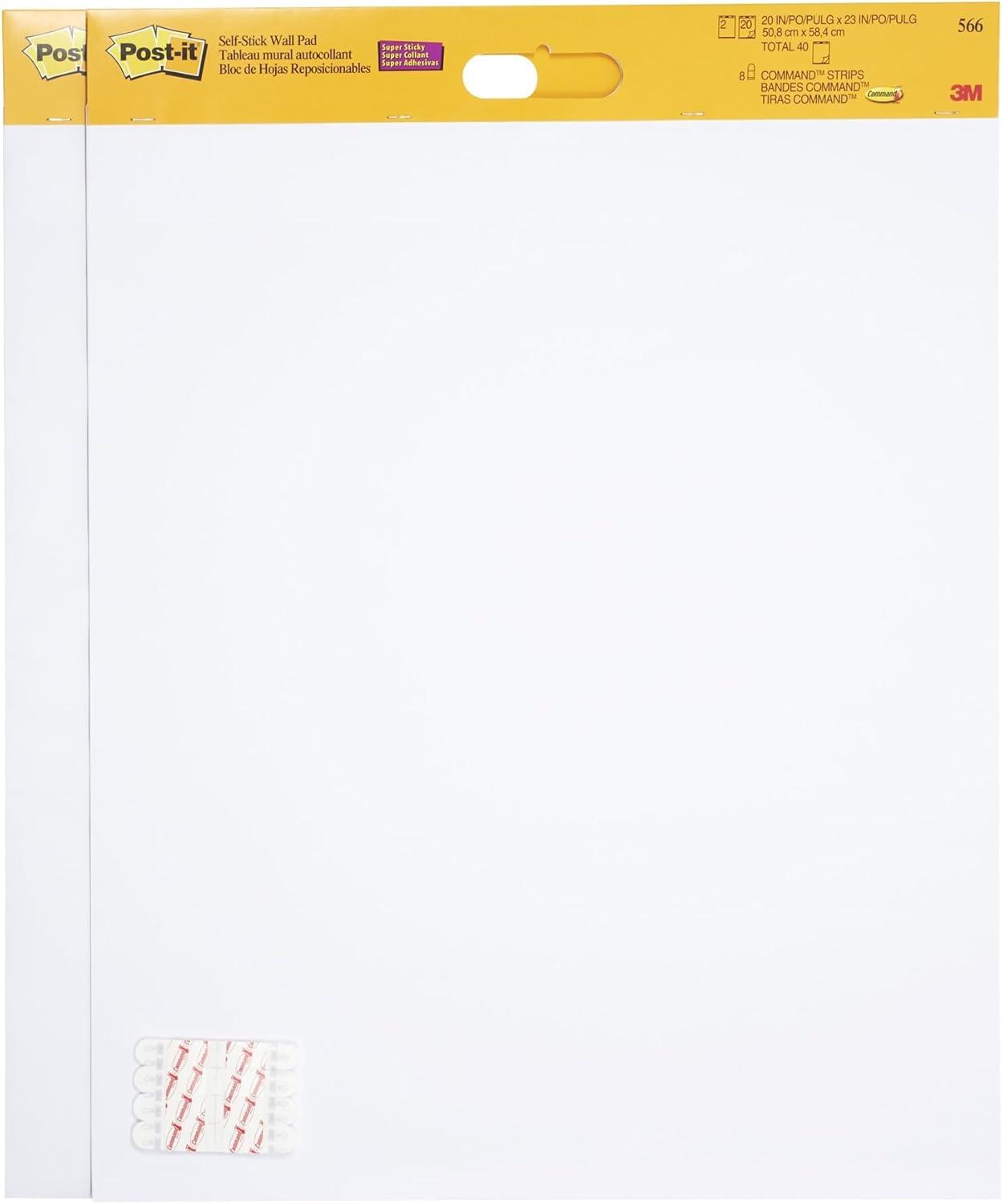 imagePostit Super Sticky Meeting Charts Pack de 2 blocs 20 feuilles chacun 584 x 508 cm blanc Avec 8 languettes adhsives Command Paperboard repositionnable pour runions et brainstorming06 x 584 x 508 cm