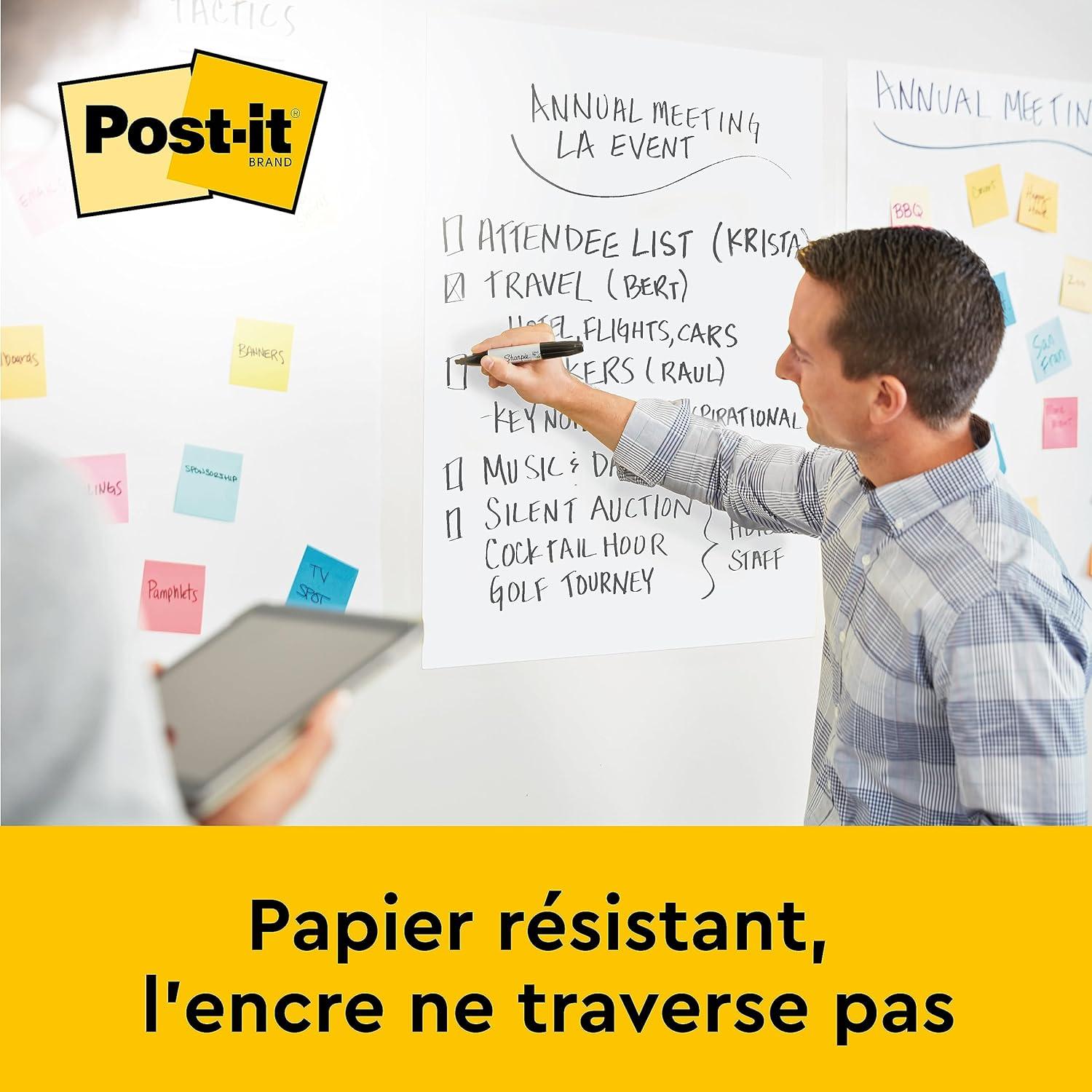 imagePostit Super Sticky Meeting Charts Pack de 2 blocs 20 feuilles chacun 584 x 508 cm blanc Avec 8 languettes adhsives Command Paperboard repositionnable pour runions et brainstorming06 x 584 x 508 cm