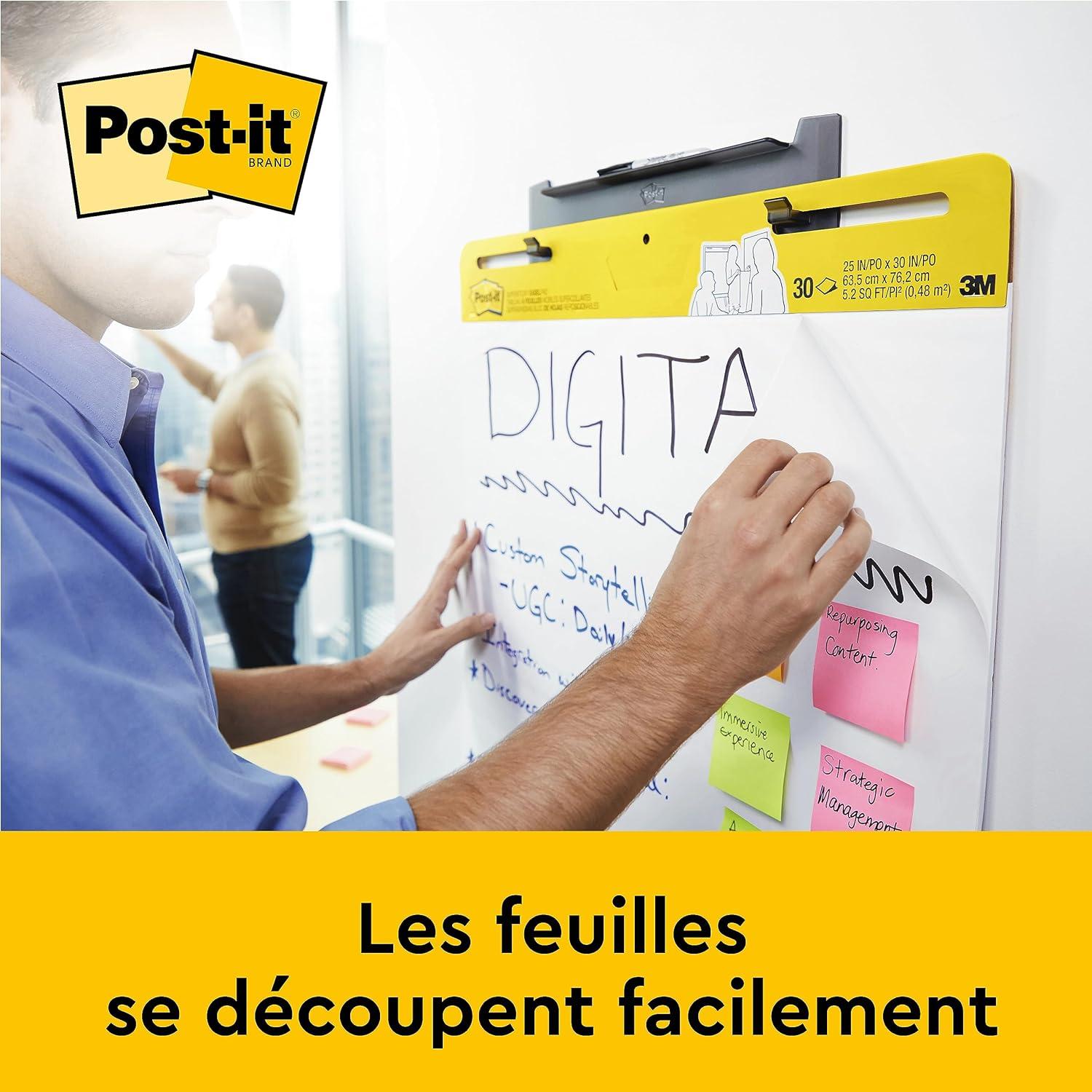 imagePostit Super Sticky Meeting Charts Pack de 1 Bloc avec 30 Feuilles 635 mm x 762 mm Couleur Blanche Paperboard Adhsif Repositionnable pour Runions et Sessions de Brainstorming2 Blocs de 30 Feuilles EU
