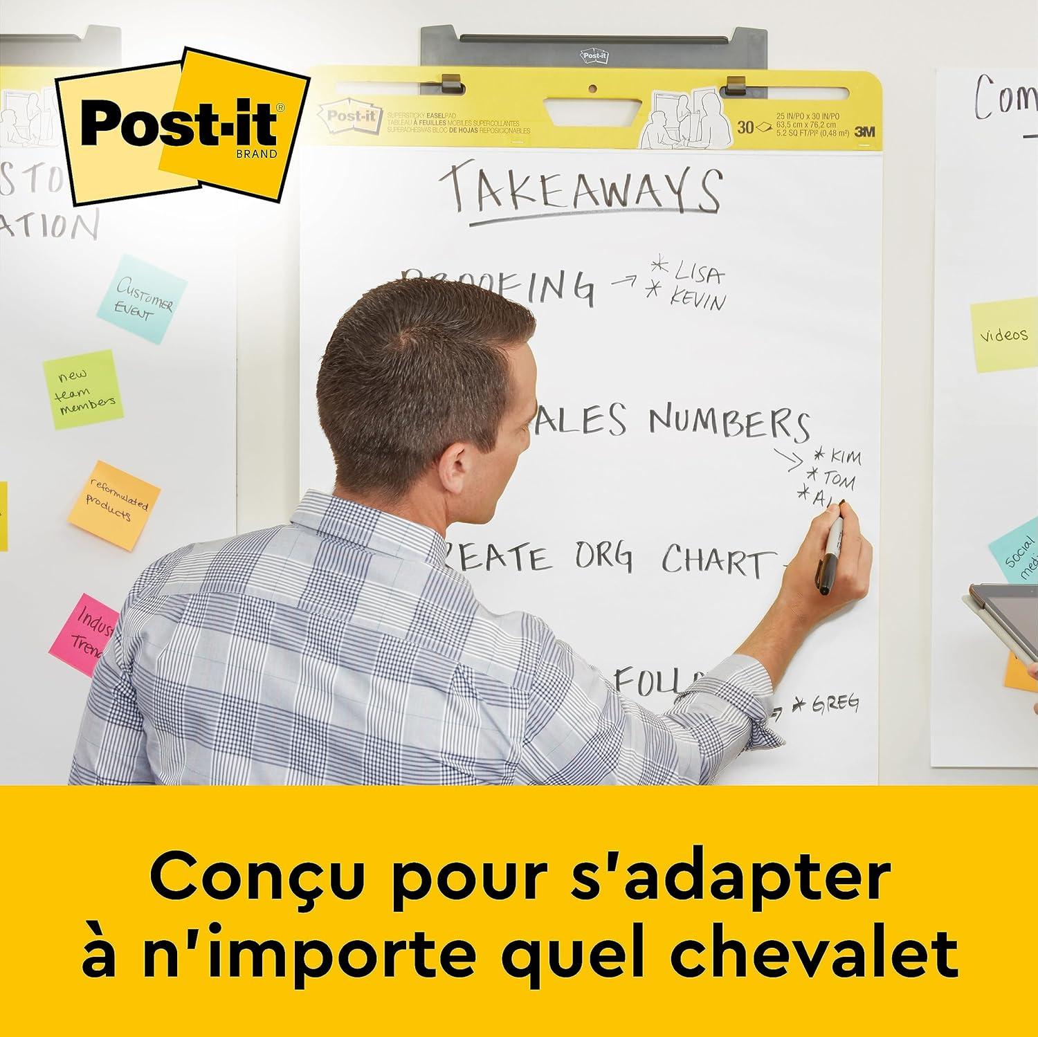 imagePostit Super Sticky Meeting Charts Pack de 1 Bloc avec 30 Feuilles 635 mm x 762 mm Couleur Blanche Paperboard Adhsif Repositionnable pour Runions et Sessions de Brainstorming2 Blocs de 30 Feuilles EU