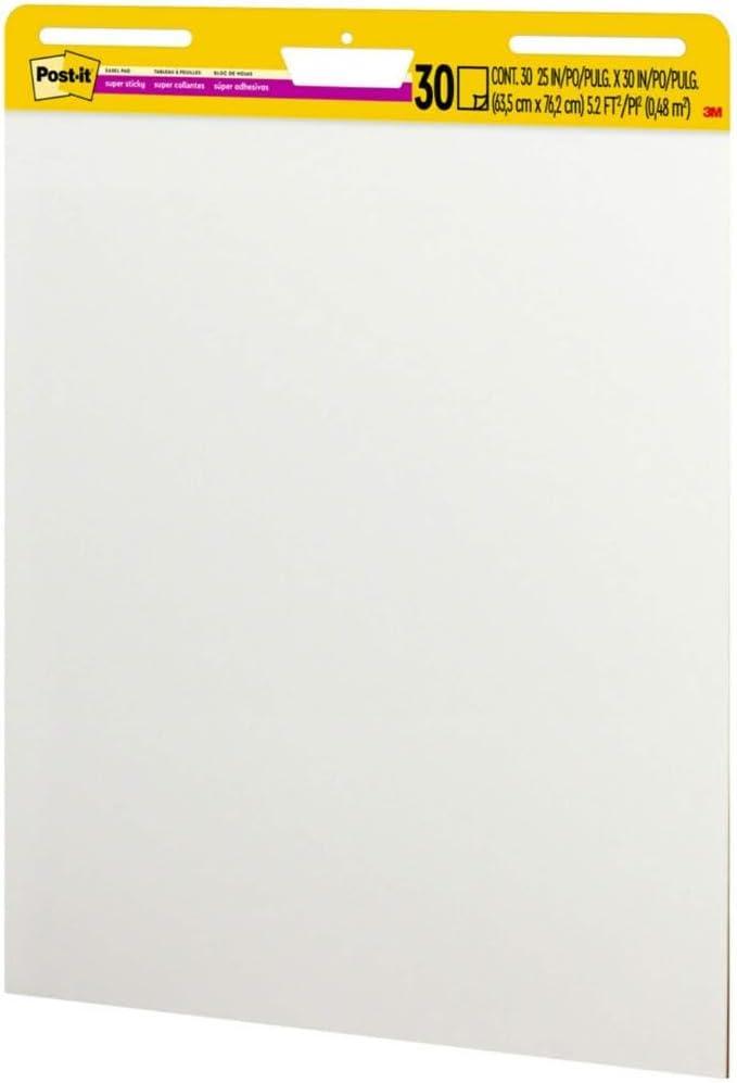 imagePostit Super Sticky Meeting Charts Pack de 1 Bloc avec 30 Feuilles 635 mm x 762 mm Couleur Blanche Paperboard Adhsif Repositionnable pour Runions et Sessions de Brainstorming2 Blocs de 30 feuilles