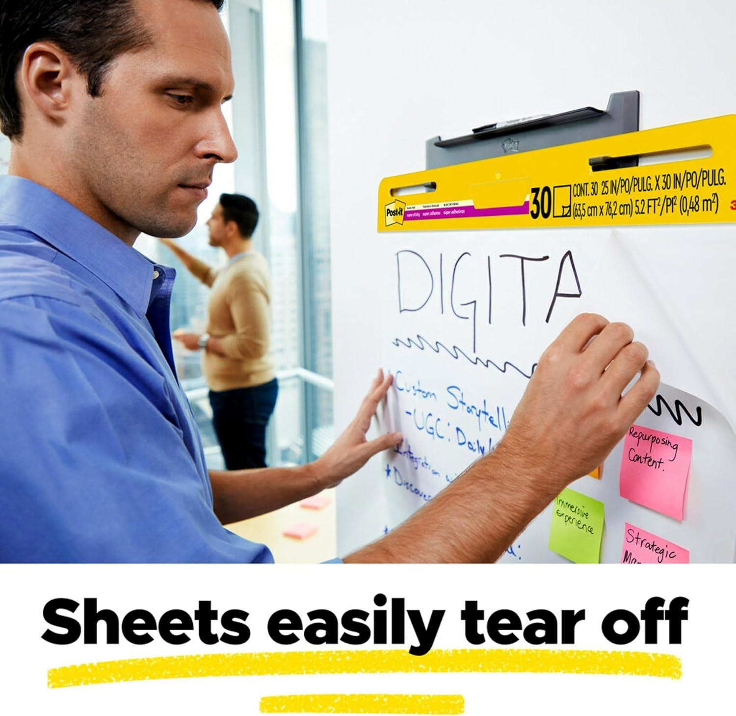imagePostit Super Sticky Meeting Charts Pack de 1 Bloc avec 30 Feuilles 635 mm x 762 mm Couleur Blanche Paperboard Adhsif Repositionnable pour Runions et Sessions de Brainstorming6 Blocs de 30 feuilles