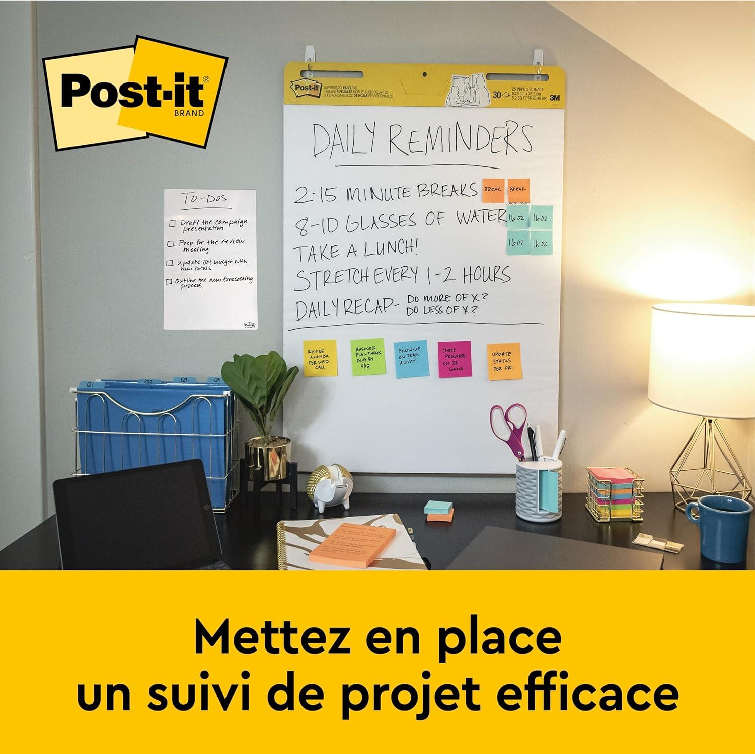 imagePostit Super Sticky Meeting Charts Pack de 1 Bloc avec 30 Feuilles 635 mm x 762 mm Couleur Blanche Paperboard Adhsif Repositionnable pour Runions et Sessions de Brainstorming2 Blocs de 30 Feuilles EU