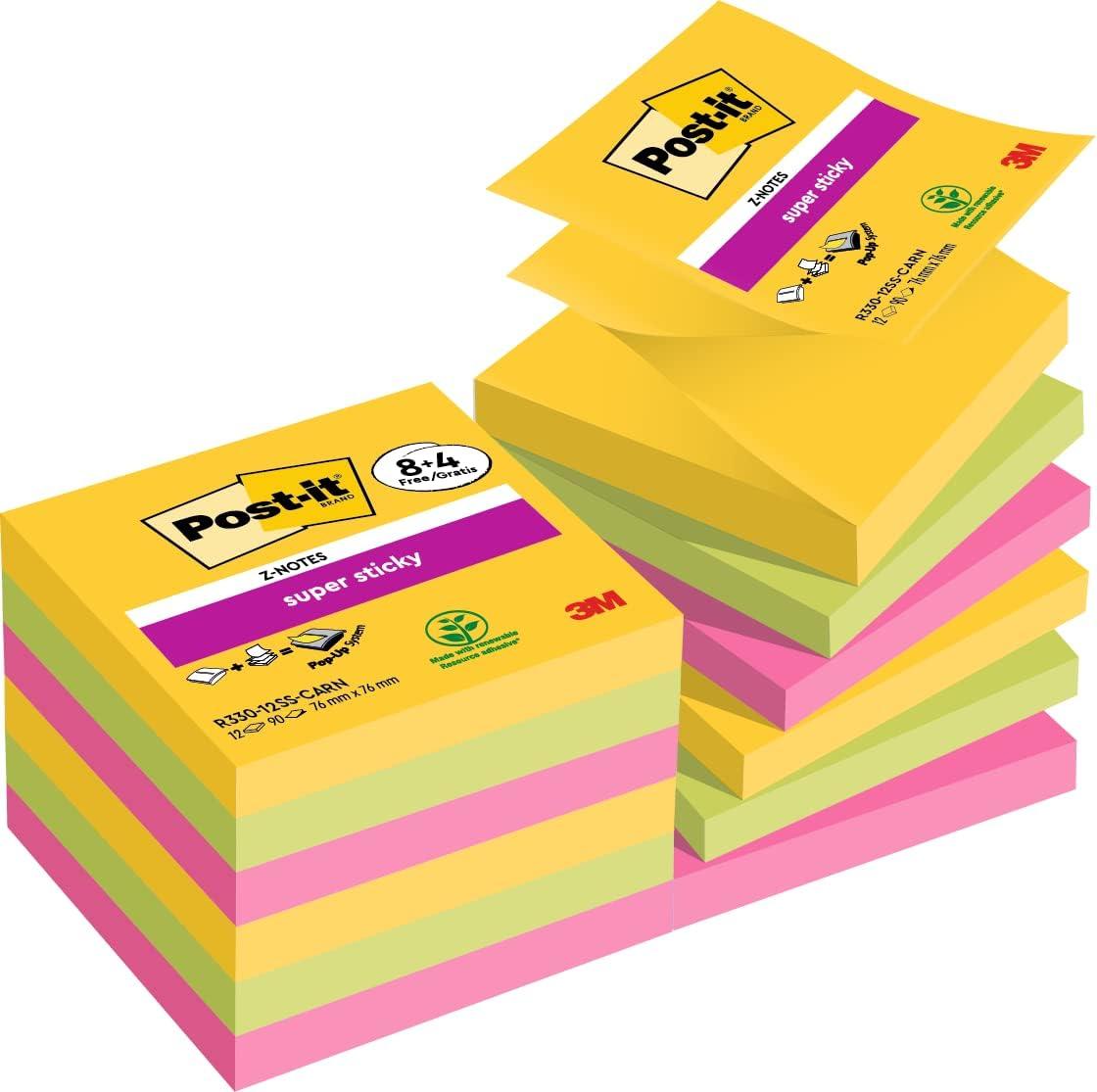 imagePostit ZNotes Autocollantes Super Sticky Pack Promo de 8 Blocs 4 GRATUITS 90 Feuilles par Bloc 76 mm x 76 mm Feuillets Super Adhsifs pour Prise de Notes Listes de Tches et Rappels