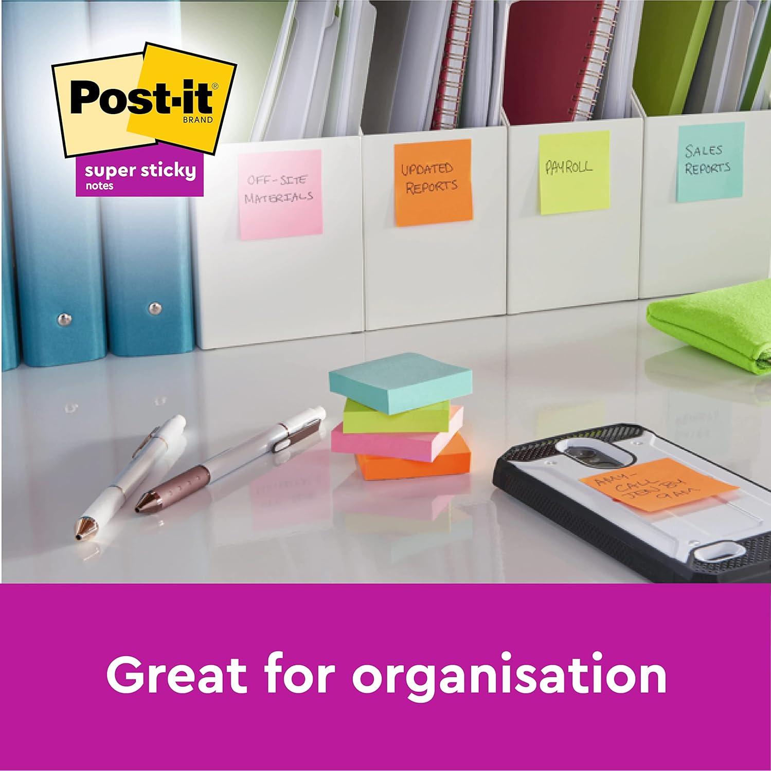 imagePostit ZNotes Autocollantes Super Sticky Pack Promo de 8 Blocs 4 GRATUITS 90 Feuilles par Bloc 76 mm x 76 mm Feuillets Super Adhsifs pour Prise de Notes Listes de Tches et Rappels