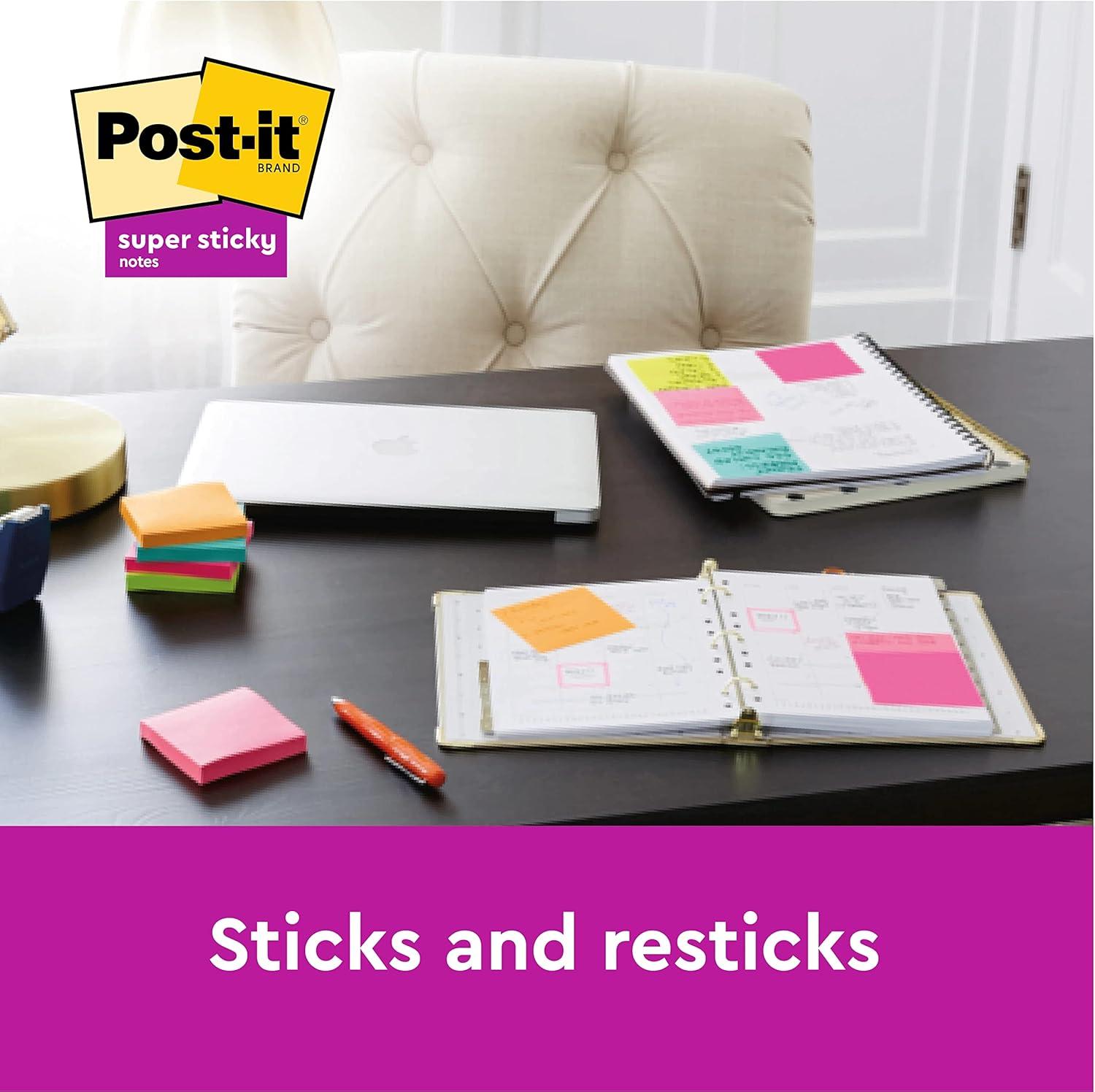 imagePostit ZNotes Autocollantes Super Sticky Pack Promo de 8 Blocs 4 GRATUITS 90 Feuilles par Bloc 76 mm x 76 mm Feuillets Super Adhsifs pour Prise de Notes Listes de Tches et Rappels