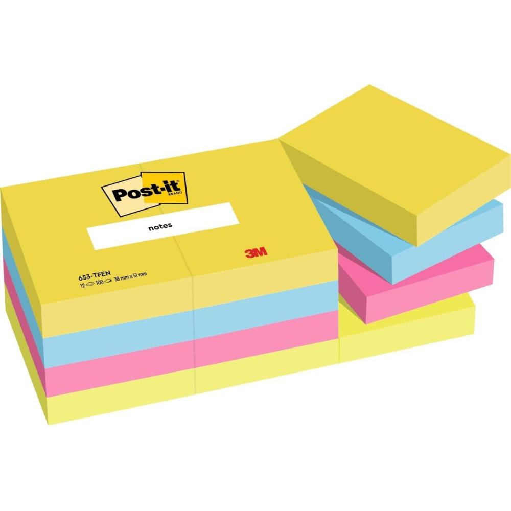 imagePostit Notes Autocollantes Couleurs Poptimistic Pack de 12 Blocs 100 Feuilles par Bloc 38 mm x 51 mm Feuillets Adhsifs pour Prise de Notes Listes de Tches et RappelsBleu Jaune Rose Vert