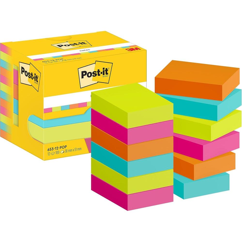imagePostit Notes Autocollantes Couleurs Poptimistic Pack de 12 Blocs 100 Feuilles par Bloc 38 mm x 51 mm Feuillets Adhsifs pour Prise de Notes Listes de Tches et RappelsMulticolore