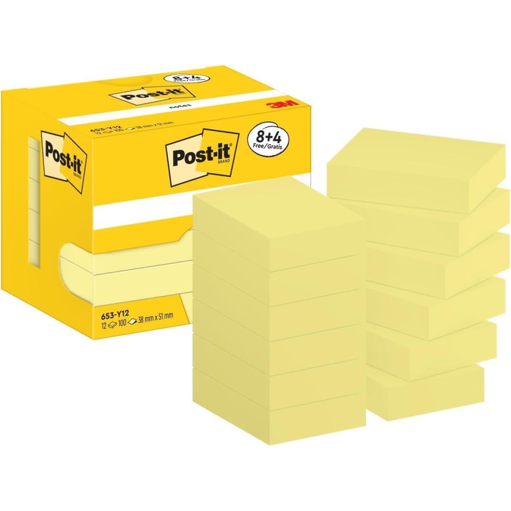 imagePostit Notes Autocollantes Pack Promo Pack de 8  4 Blocs GRATUITS 100 Feuilles par Bloc 38 mm x 51 mm Jaune Pastel  Feuillets Adhsifs pour Prise de Notes Listes de Tches et Rappels