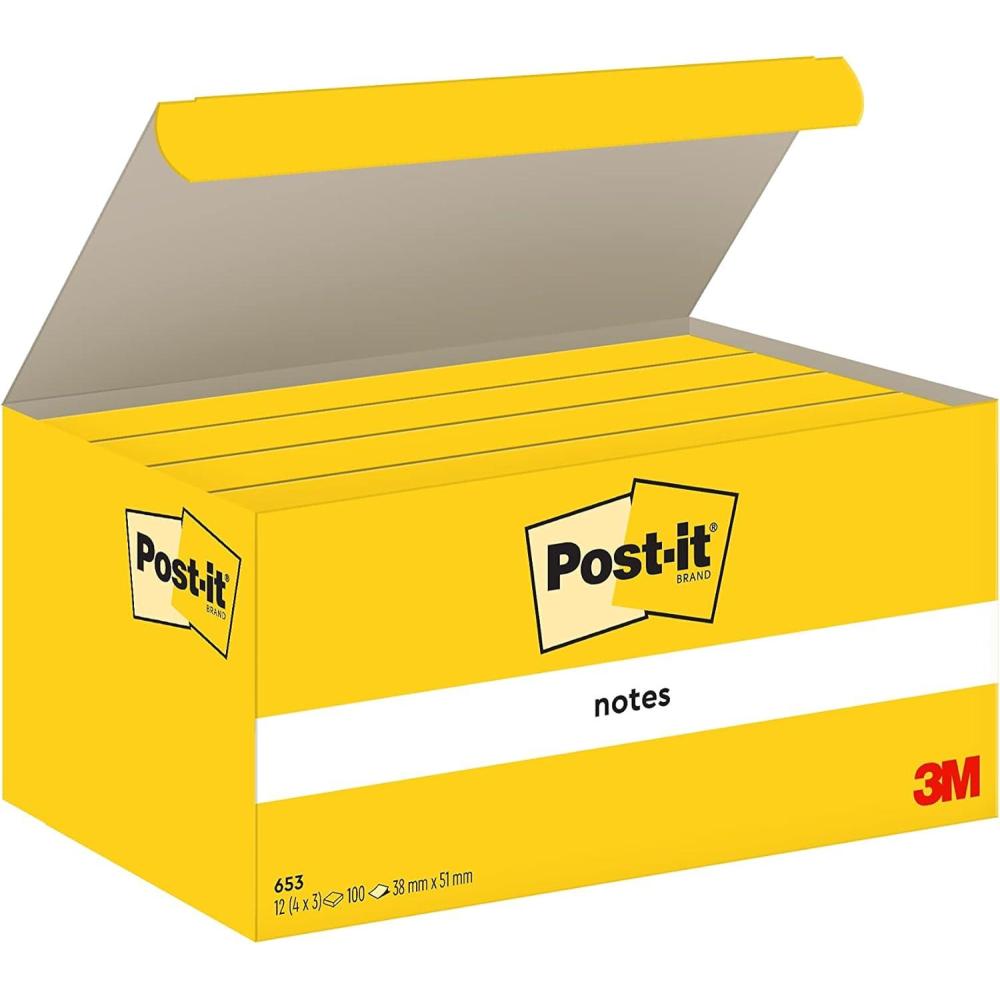 imagePostit Notes Autocollantes Pack de 12 Blocs 100 Feuilles par Bloc 38 mm x 51 mm Jaune Pastel Feuillets Adhsifs pour Prise de Notes Listes de Tches et Rappels4 X 3 Blocs