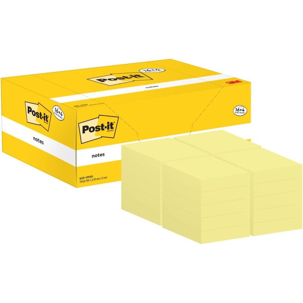 imagePostit Notes Autocollantes Pack de 12 Blocs 100 Feuilles par Bloc 38 mm x 51 mm Jaune Pastel Feuillets Adhsifs pour Prise de Notes Listes de Tches et Rappels16 Blocs 4 GRATUITS
