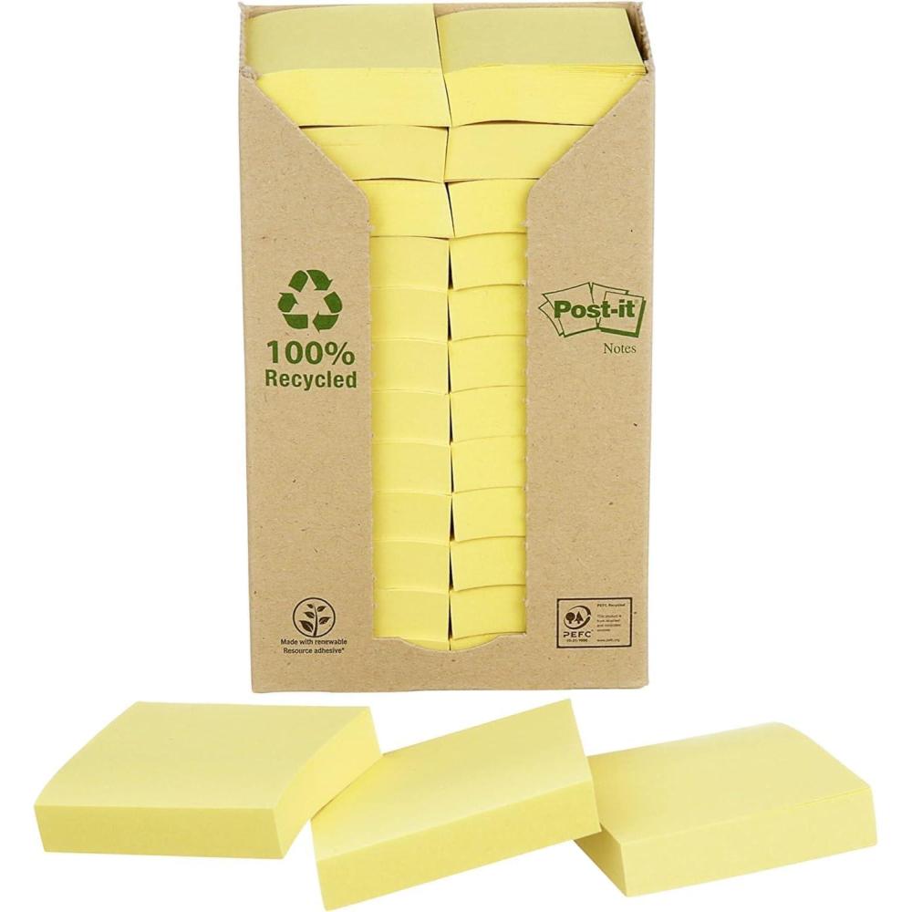 imagePostit Notes Autocollantes Pack de 12 Blocs 100 Feuilles par Bloc 38 mm x 51 mm Jaune Pastel Feuillets Adhsifs pour Prise de Notes Listes de Tches et Rappels24 Blocs