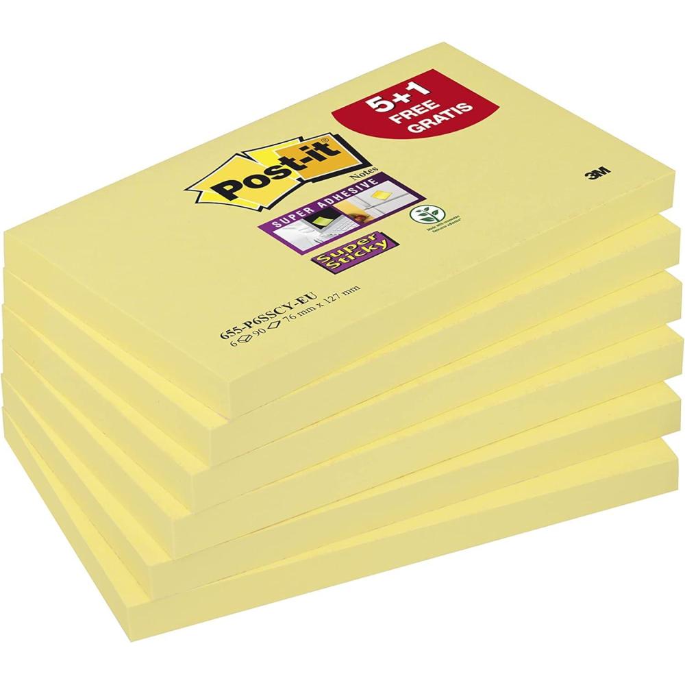 imagePostit Notes Autocollantes Super Sticky Couleurs Carnival Pack de 6 Blocs 90 Feuilles par Bloc 76 mm x 127 mm Feuillets Super Adhsifs pour Prise de Notes Listes de Tches et RappelsJaune
