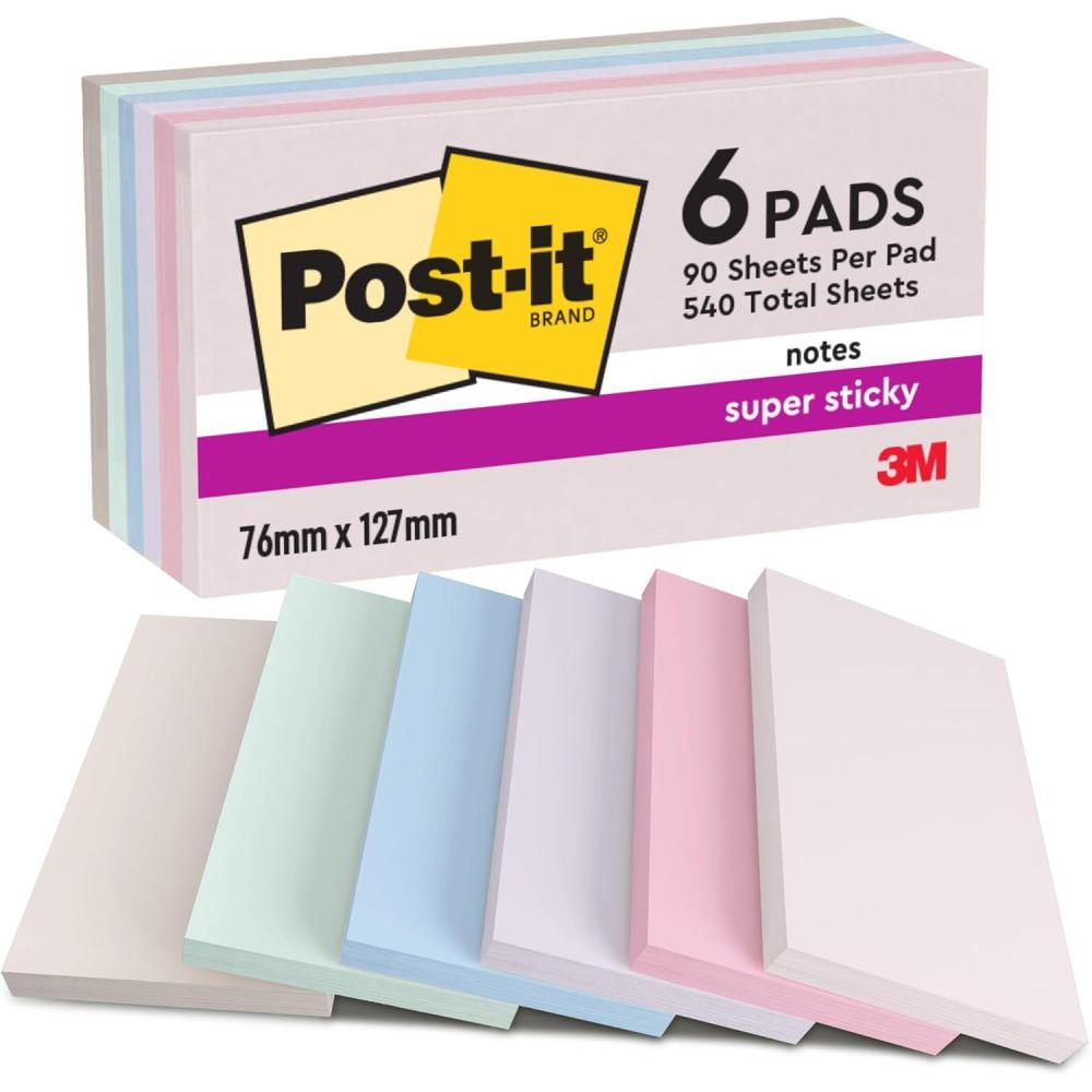 imagePostit Notes Autocollantes Super Sticky Couleurs Soulful Pack de 6 Blocs 90 Feuilles par Bloc 76 mm x 127 mm Feuillets Super Adhsifs pour Prise de Notes Listes de Tches et RappelsSimple