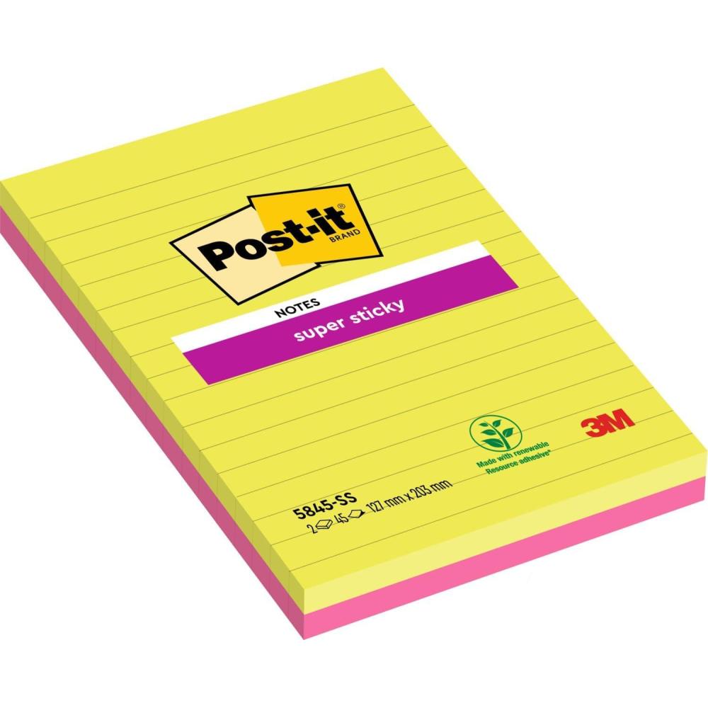 imagePostit Notes Autocollantes Super Sticky Grand Format Lignes 127 mm x 203 mm Pack de 4 Blocs 45 Feuilles par Bloc Feuillets Super Adhsifs pour Prise de Notes Listes de Tches et Rappels203 x 127 mm