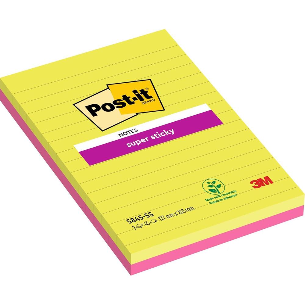imagePostit Notes Autocollantes Super Sticky Grand Format Lignes 127 mm x 203 mm Pack de 4 Blocs 45 Feuilles par Bloc Feuillets Super Adhsifs pour Prise de Notes Listes de Tches et RappelsOne Size