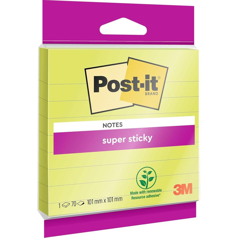 imagePostit Notes Autocollantes Super Sticky Grand Format Vert Lignes 1 Bloc 70 Feuilles 101 mm x 101 mm Feuillets Super Adhsifs pour Prise de Notes Listes de Tches et RappelsVert